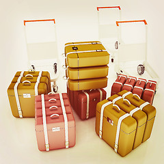 Image showing Trolley for luggage at the airport and luggage. 3D illustration.