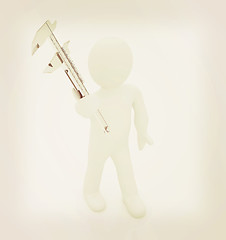 Image showing 3d man with vernier caliper . 3D illustration. Vintage style.