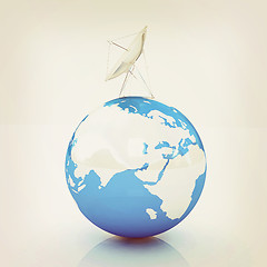 Image showing SAT and planet earth. 3D illustration. Vintage style.