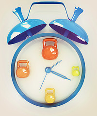 Image showing Alarm clock icon with kettlebells. Sport concept . 3D illustrati