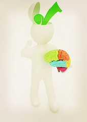 Image showing 3d people - man with half head, brain and trumb up. Choice conce