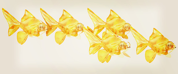 Image showing Gold fishes. 3D illustration. Vintage style.