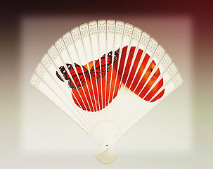 Image showing Colorful hand fan. 3D illustration. Vintage style.