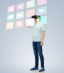 Image showing happy man in virtual reality headset or 3d glasses