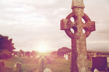 Image showing old grave cross on celtic cemetery in ireland