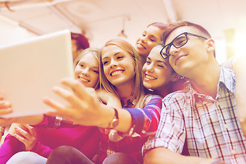 Image showing group of smiling students with tablet pc