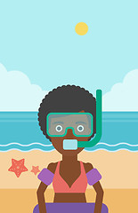Image showing Woman with snorkeling equipment on the beach.