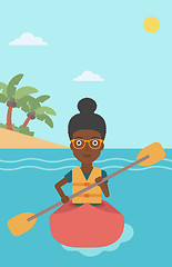 Image showing Woman riding in kayak vector illustration.