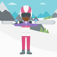 Image showing Woman holding skis vector illustration.