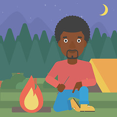 Image showing Man kindling campfire vector illustration.