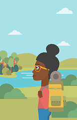 Image showing Woman with backpack hiking vector illustration.