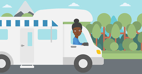 Image showing Woman driving motor home vector illustration.