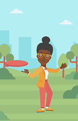 Image showing Woman playing flying disc vector illustration.