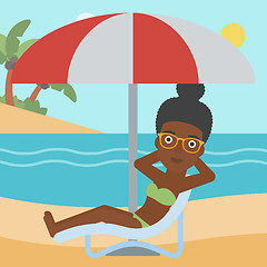 Image showing Woman relaxing on beach chair vector illustration.