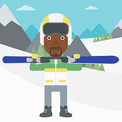 Image showing Man holding skis vector illustration.