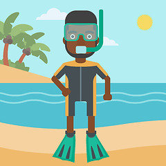 Image showing Male scuba diver on the beach vector illustration.