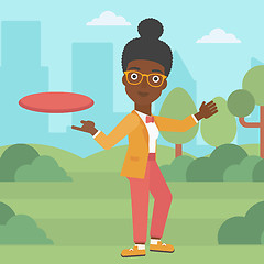 Image showing Woman playing flying disc vector illustration.