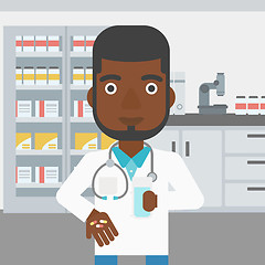 Image showing Pharmacist giving pills and glass of water.