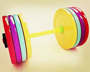 Image showing Colorful dumbbell . 3D illustration. Vintage style.