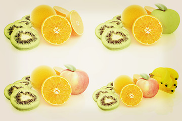 Image showing Set of citrus. 3D illustration. Vintage style.