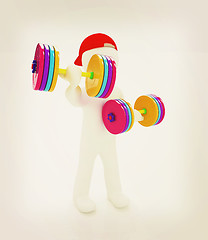 Image showing 3d man with colorfull dumbbells . 3D illustration. Vintage style