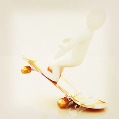 Image showing 3d white person with a skate and a cap. 3D illustration. Vintage