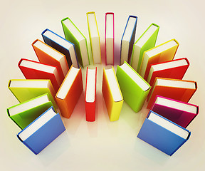 Image showing colorful real books. 3D illustration. Vintage style.