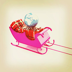 Image showing Christmas Santa sledge with gifts. 3D illustration. Vintage styl