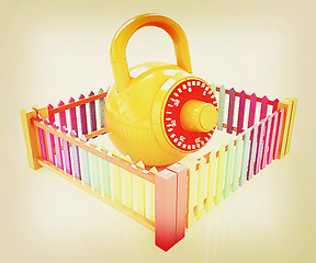 Image showing Protection concept.Lock closed colorfull fence . 3D illustration