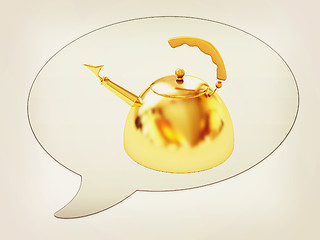 Image showing messenger window icon and glossy golden kettle . 3D illustration