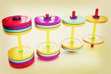 Image showing Colorful dumbbells . 3D illustration. Vintage style.