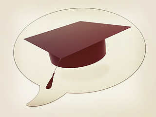 Image showing messenger window icon and Graduation hat . 3D illustration. Vint