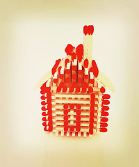 Image showing Log house from matches pattern. 3D illustration. Vintage style.