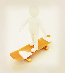 Image showing 3d white person with a skate and a cap. 3D illustration. Vintage