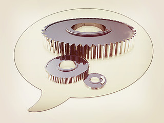 Image showing messenger window icon and Gears. 3D illustration. Vintage style.