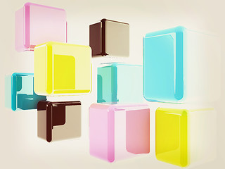 Image showing Glossy CMYK cubes on white . 3D illustration. Vintage style.