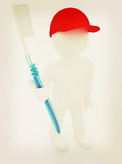 Image showing 3d man with toothbrush. 3D illustration. Vintage style.