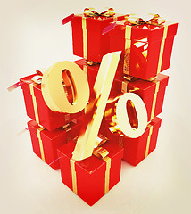 Image showing Percentage and gifts. 3D illustration. Vintage style.