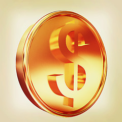 Image showing Gold coin with dollar sign. 3D illustration. Vintage style.