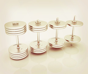 Image showing Metalll dumbbells . 3D illustration. Vintage style.