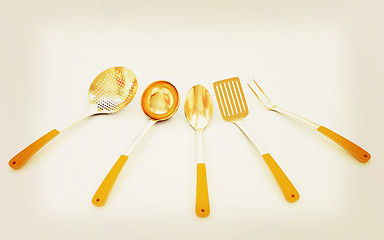 Image showing cutlery on white background . 3D illustration. Vintage style.