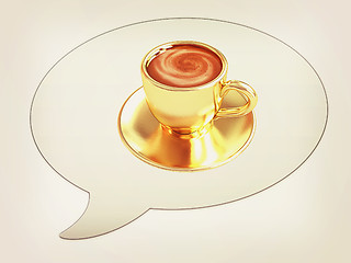 Image showing messenger window icon. Coffee cup on saucer. 3D illustration. Vi