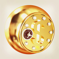 Image showing safe in the form of dollar coin. 3D illustration. Vintage style.