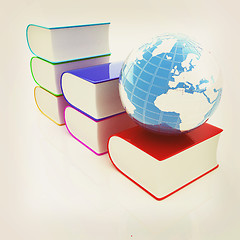 Image showing Glossy Books Icon isolated on a white background and earth. 3D i