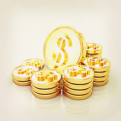 Image showing gold coin ctack on a white background . 3D illustration. Vintage