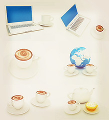 Image showing Coffee set. 3D illustration. Vintage style.