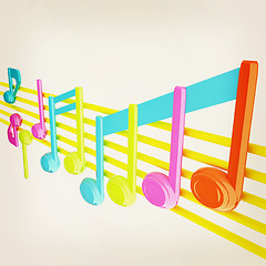 Image showing Various music notes on stave. Colorfull 3d. 3D illustration. Vin