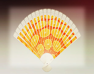 Image showing Colorful hand fan. 3D illustration. Vintage style.