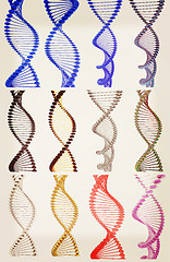 Image showing Set of DNA structure model. 3D illustration. Vintage style.