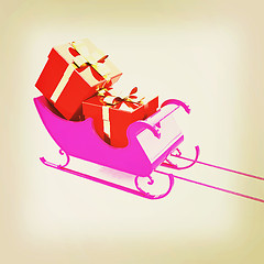 Image showing Christmas Santa sledge with gifts. 3D illustration. Vintage styl